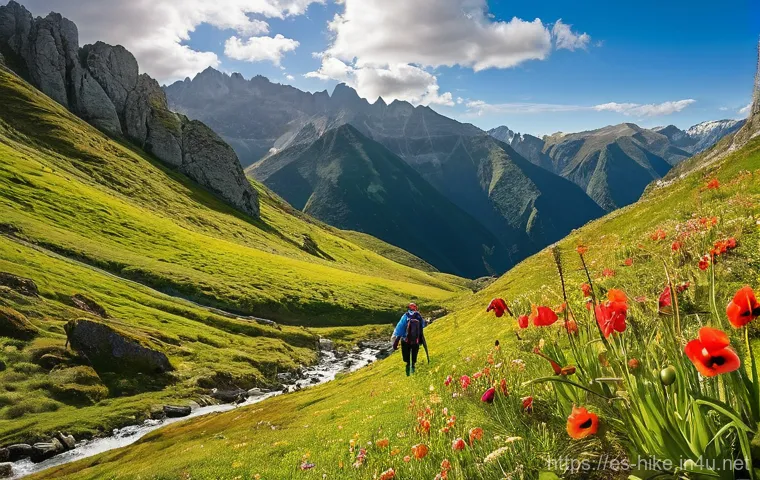 봄철 등산 추천 코스 - **Vibrant Spring Awakening on a Spanish Mountain Trail:** A breathtaking, wide-angle shot of a vibra...