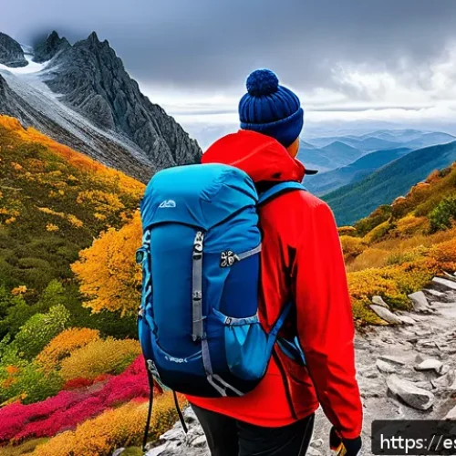 Home 32 등산 중 감기 예방 노하우 - A detailed outdoor scene of a hiker preparing for a cold weather trek in a Spanish mountainous trail...