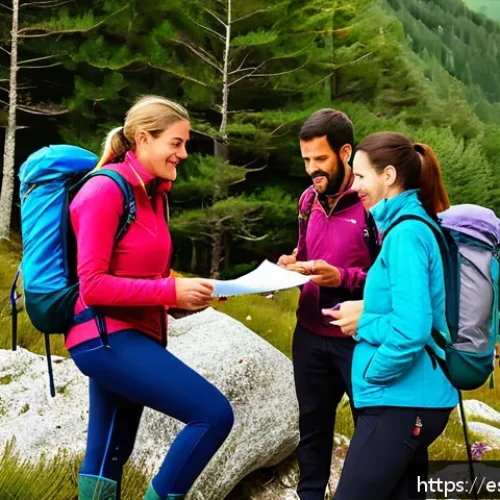 Home 17 등산 커뮤니티의 효과적 활용법 - A vibrant hiking community gathering in the scenic Pyrenees mountains, diverse group of hikers inclu...